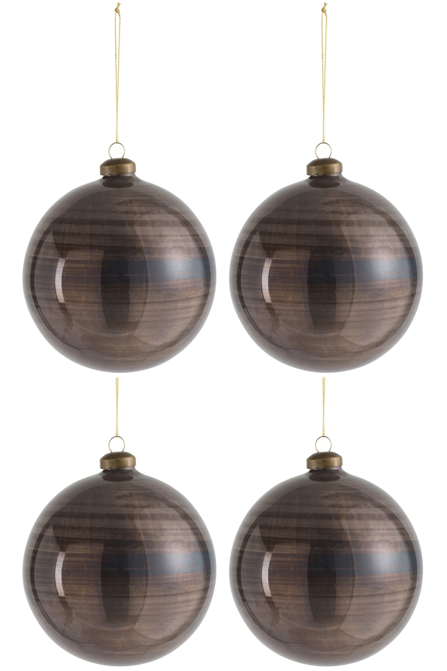 Doos van 4 kerstbal glas antiek bruin groot