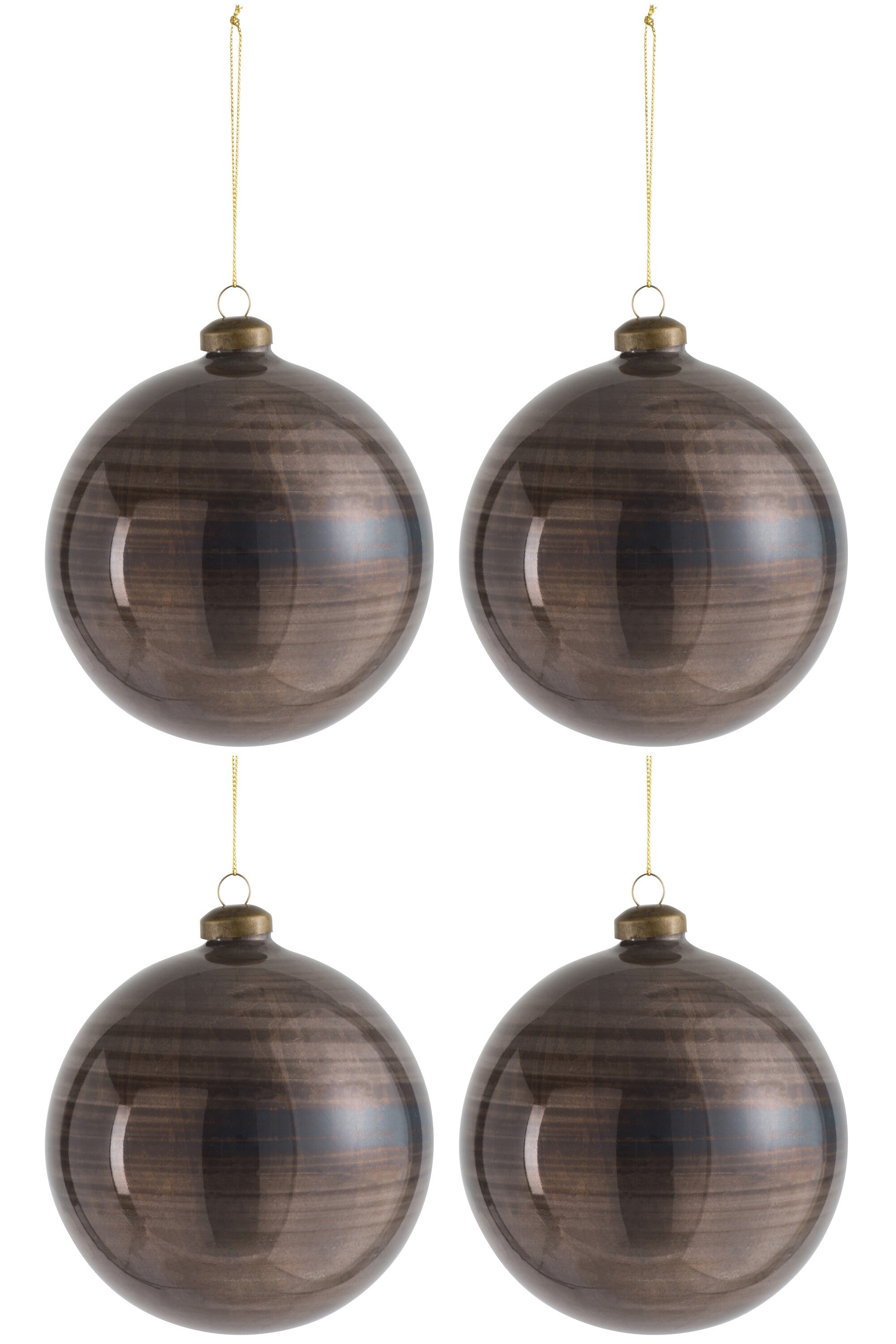 Doos van 4 kerstbal glas antiek bruin groot