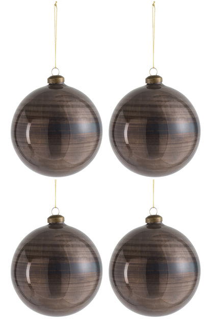 Doos van 4 kerstbal glas antiek bruin groot