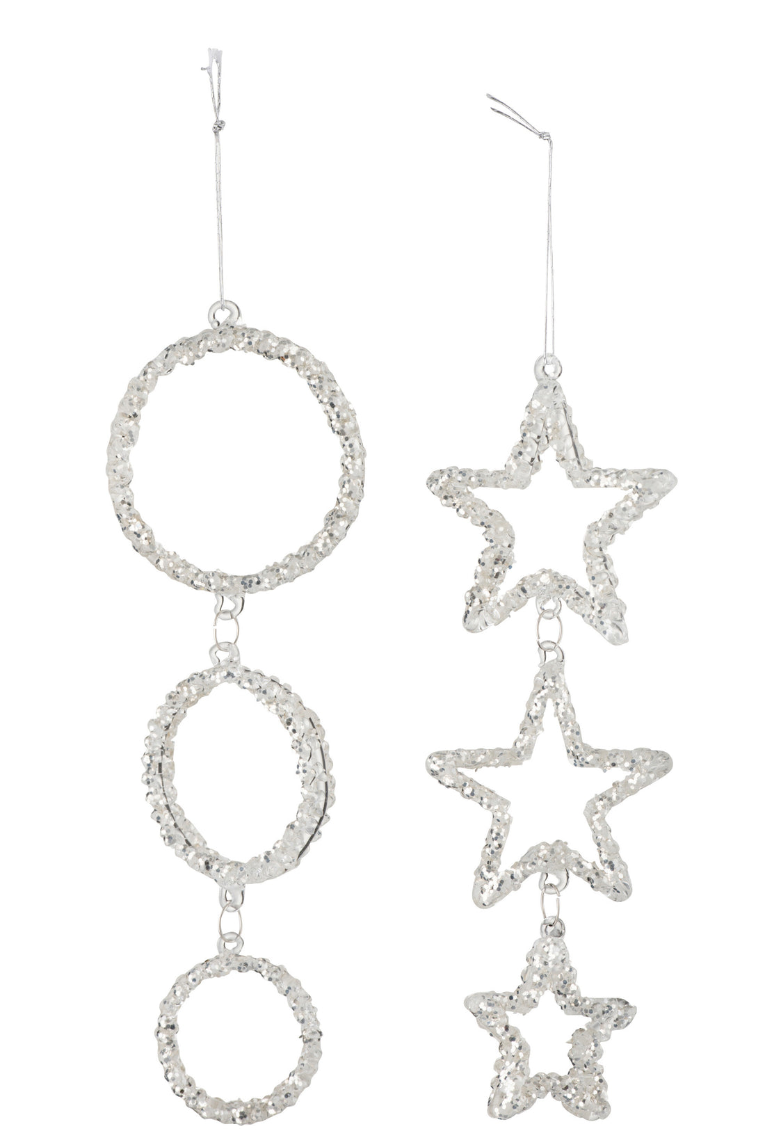 Hanger Cirkel/Ster Glas Glitter Zilver Assortiment Van 2