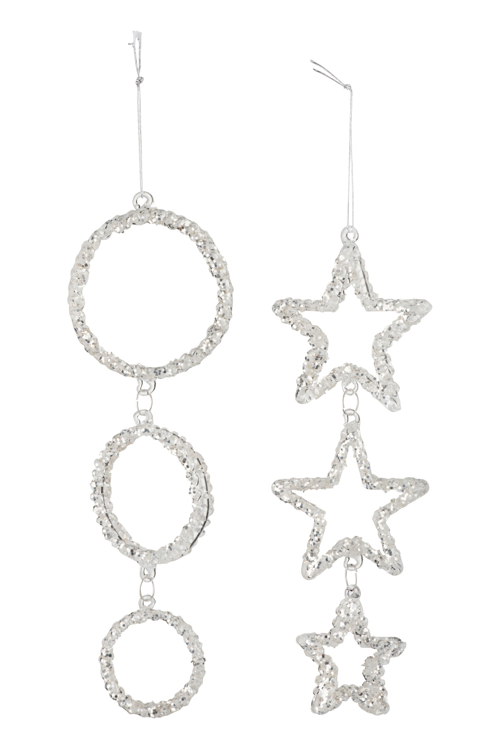 Hanger Cirkel/Ster Glas Glitter Zilver Assortiment Van 2