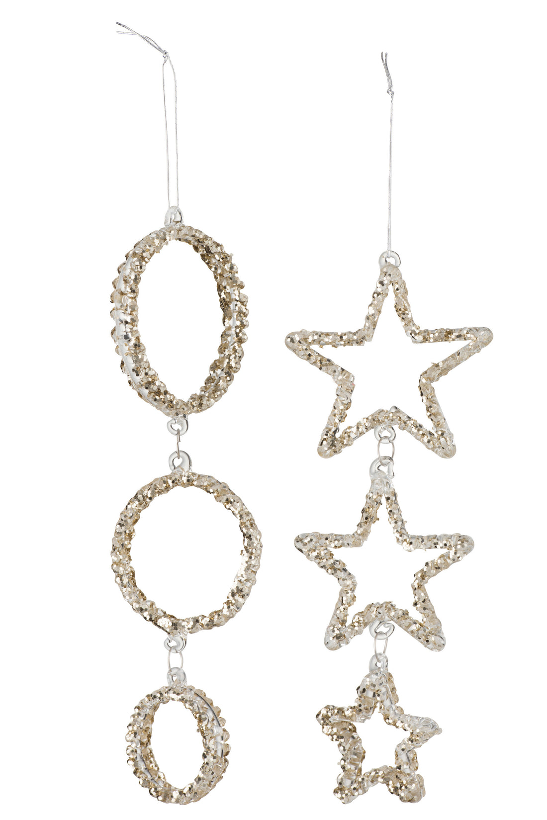 Hanger Cirkel/Ster Glas Glitter Champagne Assortiment Van 2