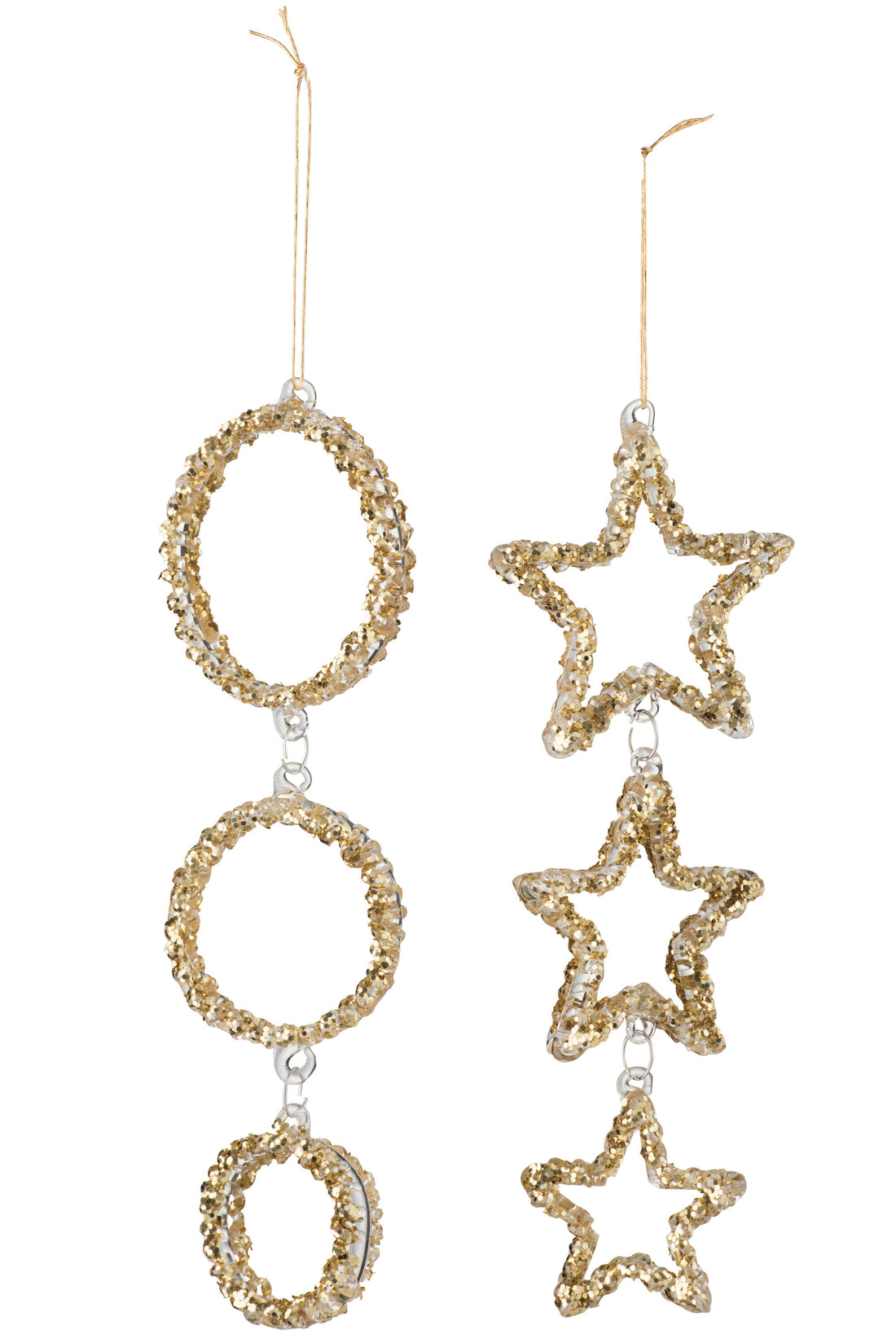 Hanger Cirkel/Ster Glas Glitter Goud Assortiment Van 2