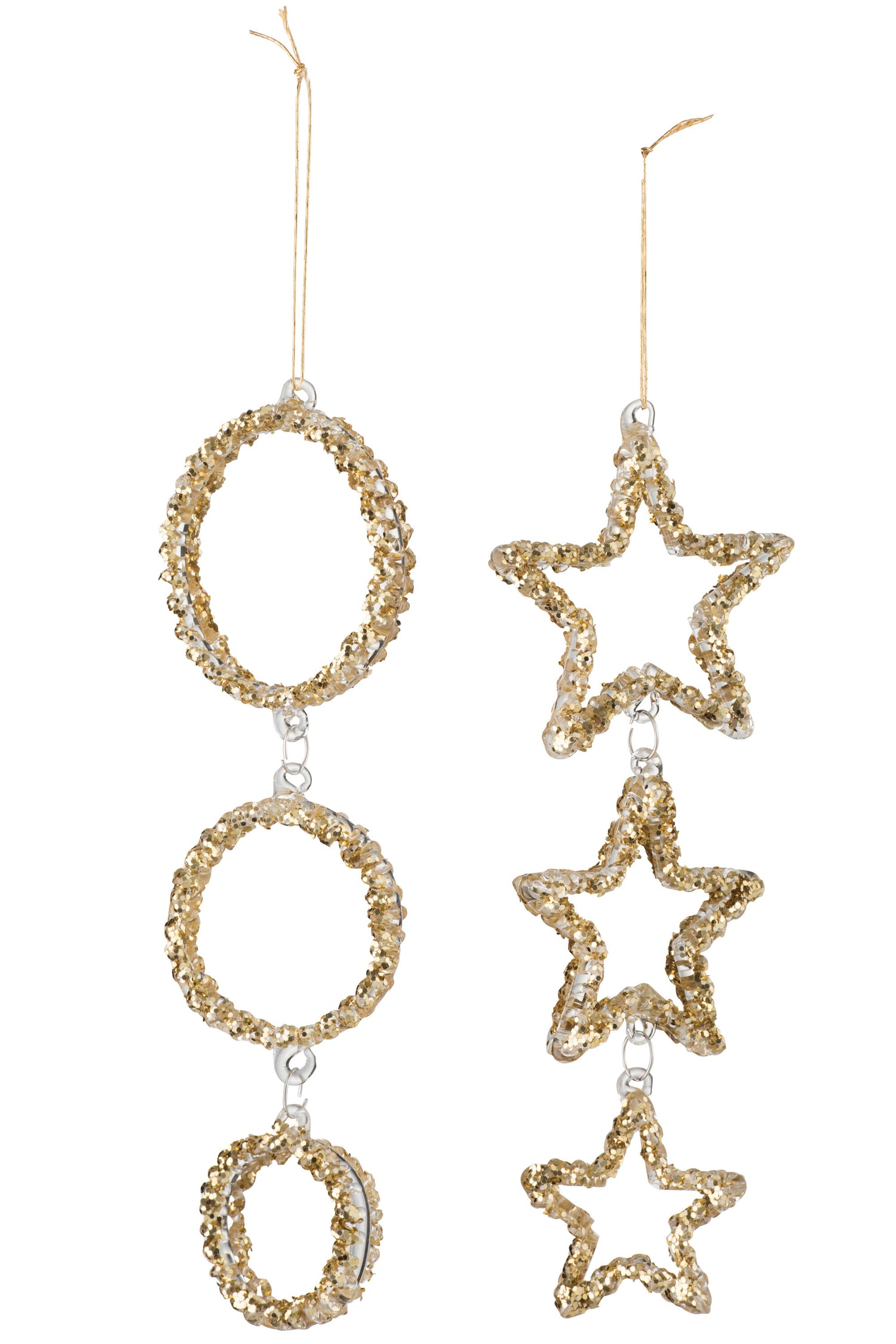 Hanger Cirkel/Ster Glas Glitter Goud Assortiment Van 2