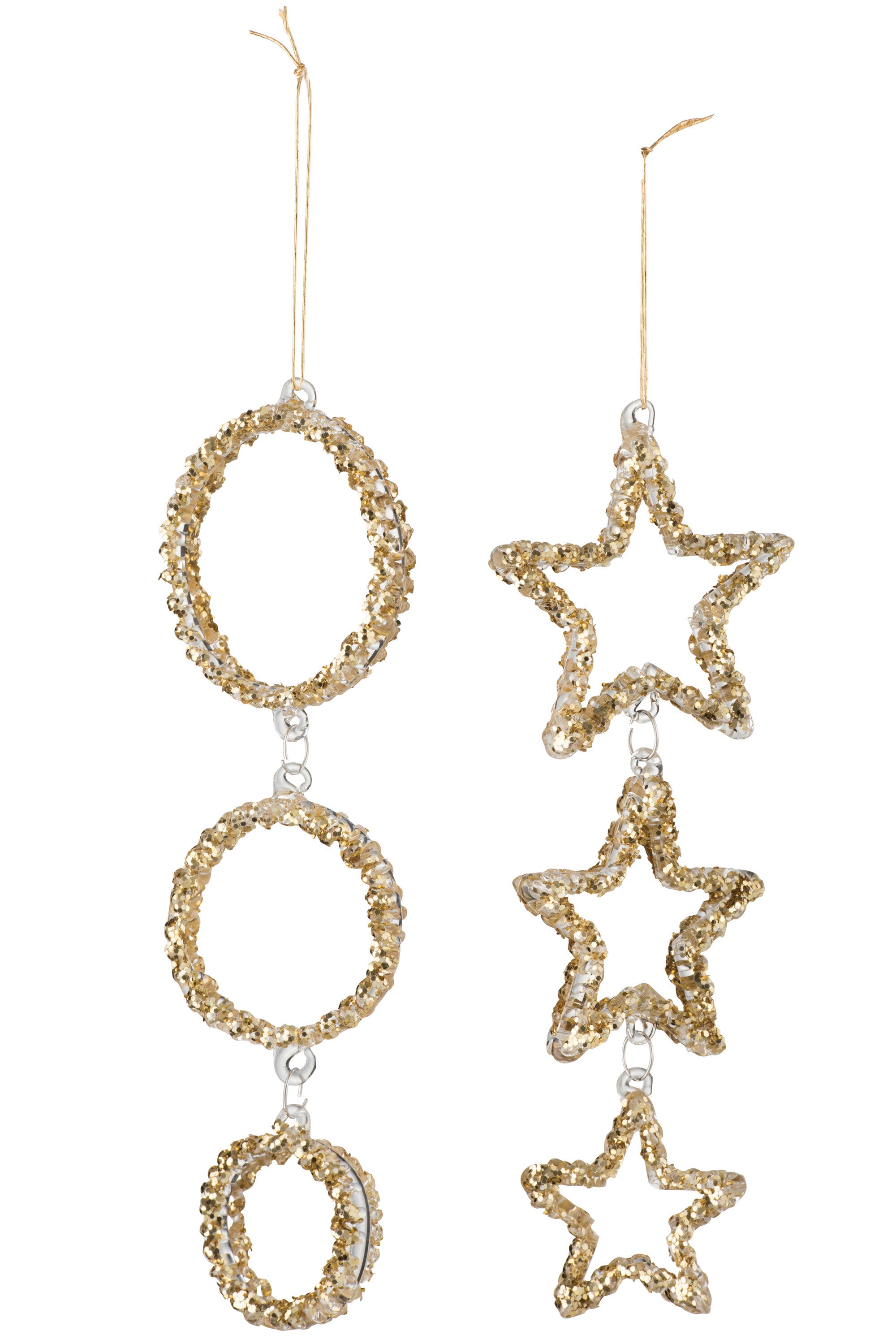 Hanger Cirkel/Ster Glas Glitter Goud Assortiment Van 2