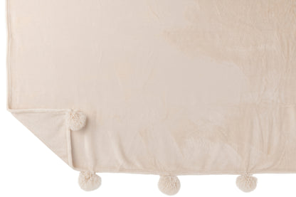 J-Line Plaid Pompom - polyester - licht beige - 170 x 130 cm