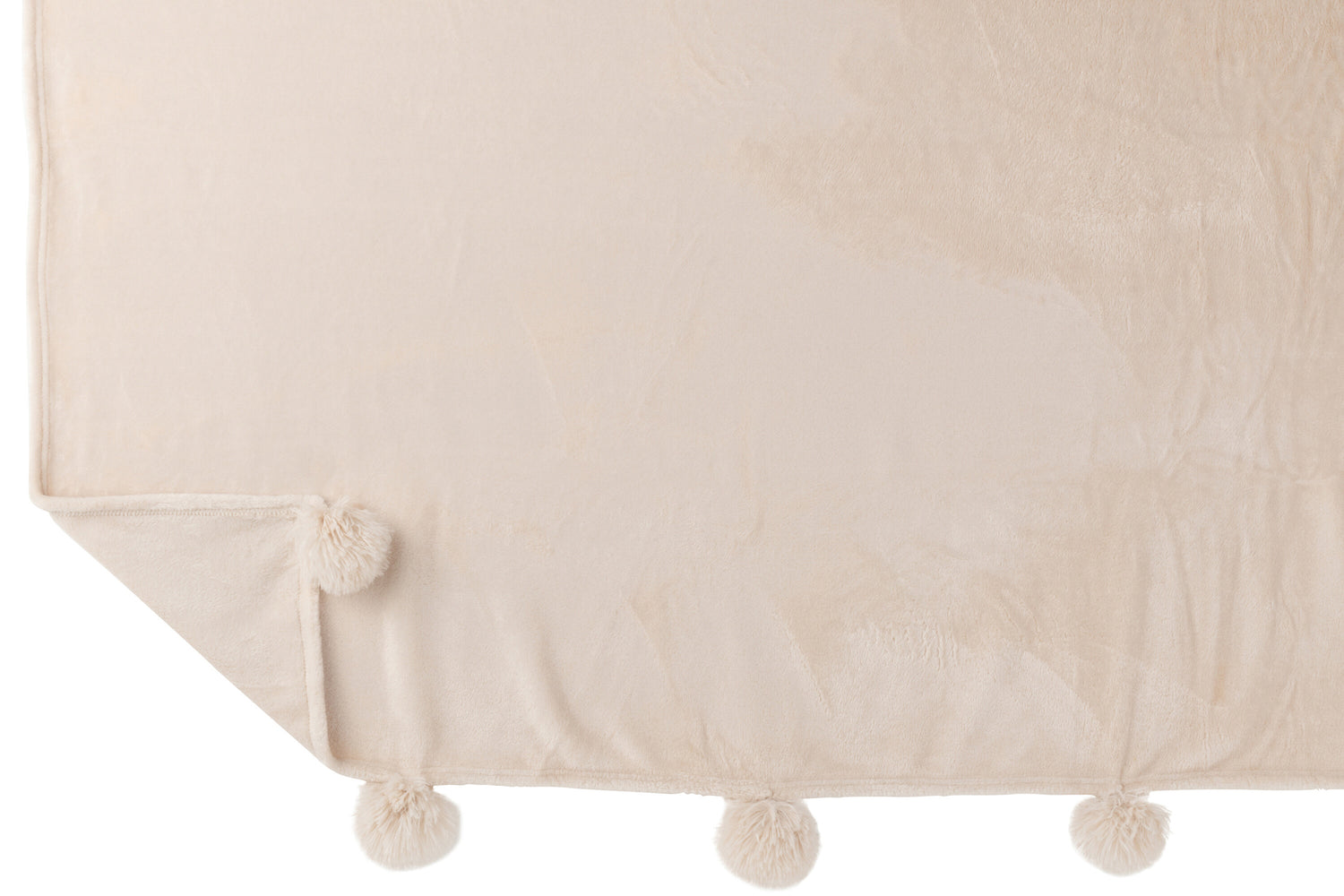 J-Line Plaid Pompom - polyester - licht beige - 170 x 130 cm