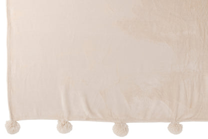 J-Line Plaid Pompom - polyester - licht beige - 170 x 130 cm