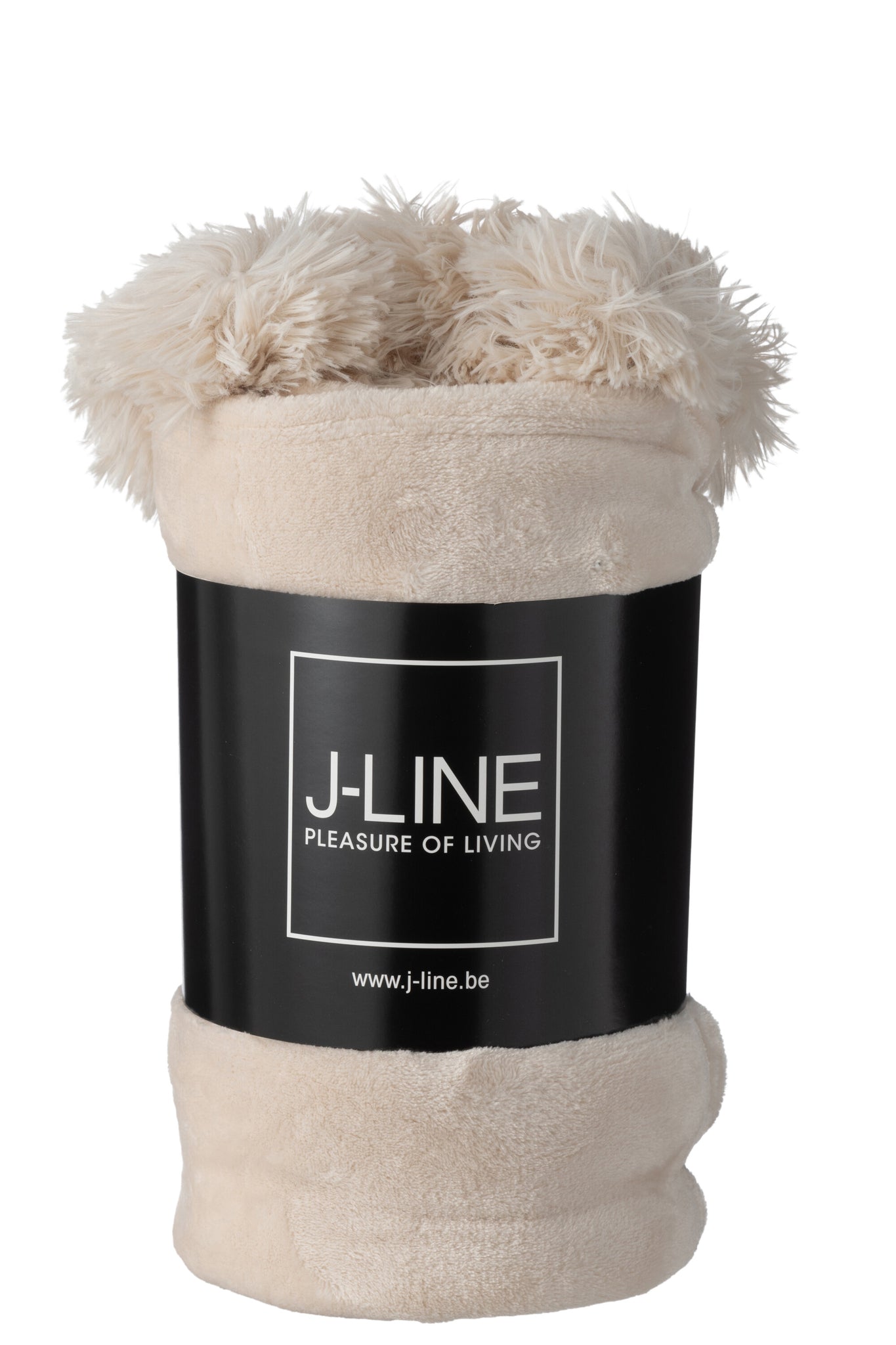 J-Line Plaid Pompom - polyester - licht beige - 170 x 130 cm