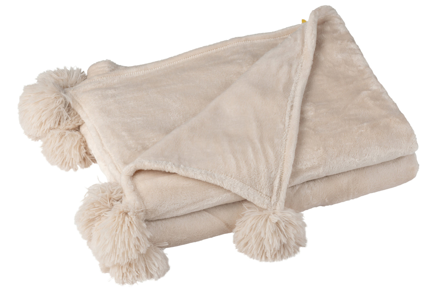 J-Line Plaid Pompom - polyester - licht beige - 170 x 130 cm