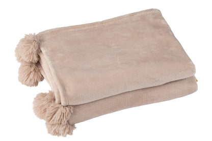 J-Line Plaid Pompon - polyester - donkerbeige - 170 x 130 cm