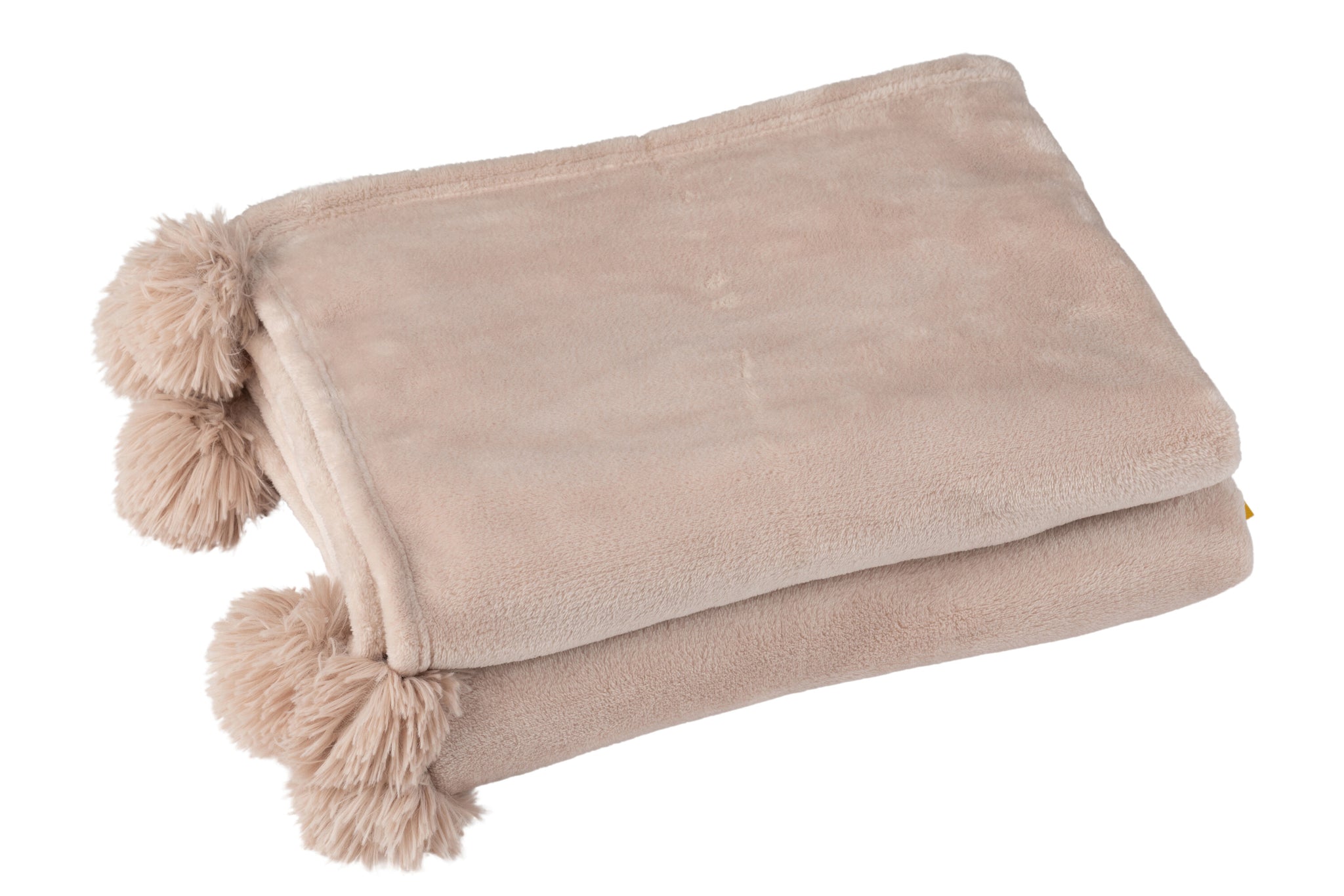 J-Line Plaid Pompon - polyester - donkerbeige - 170 x 130 cm