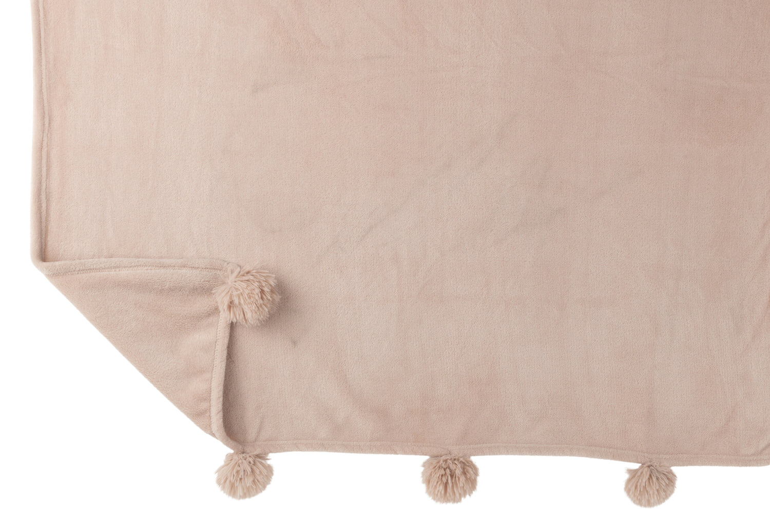 J-Line Plaid Pompon - polyester - donkerbeige - 170 x 130 cm