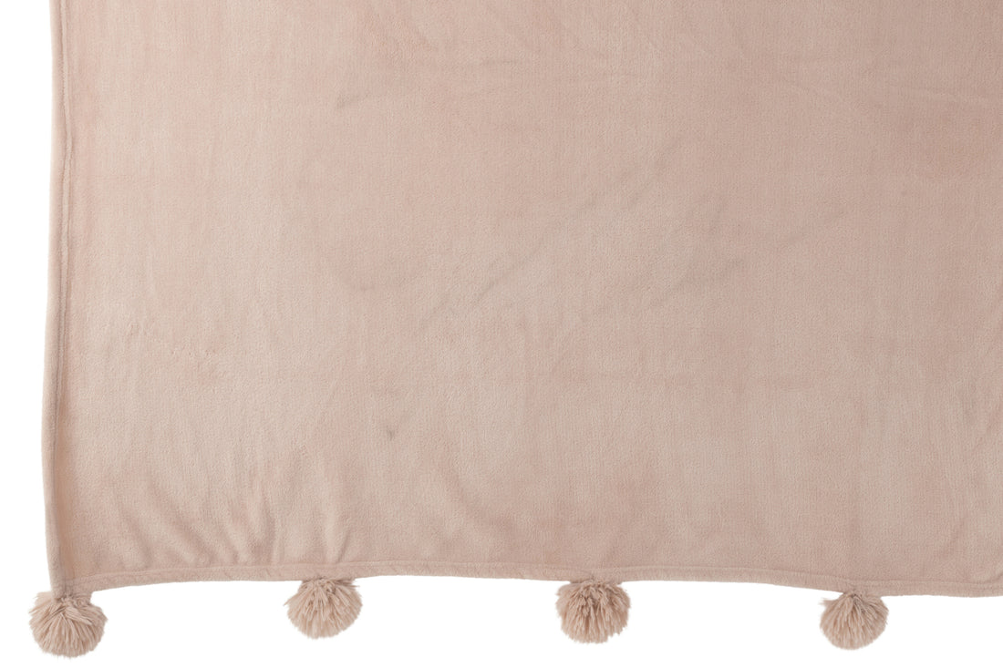 J-Line Plaid Pompon - polyester - donkerbeige - 170 x 130 cm