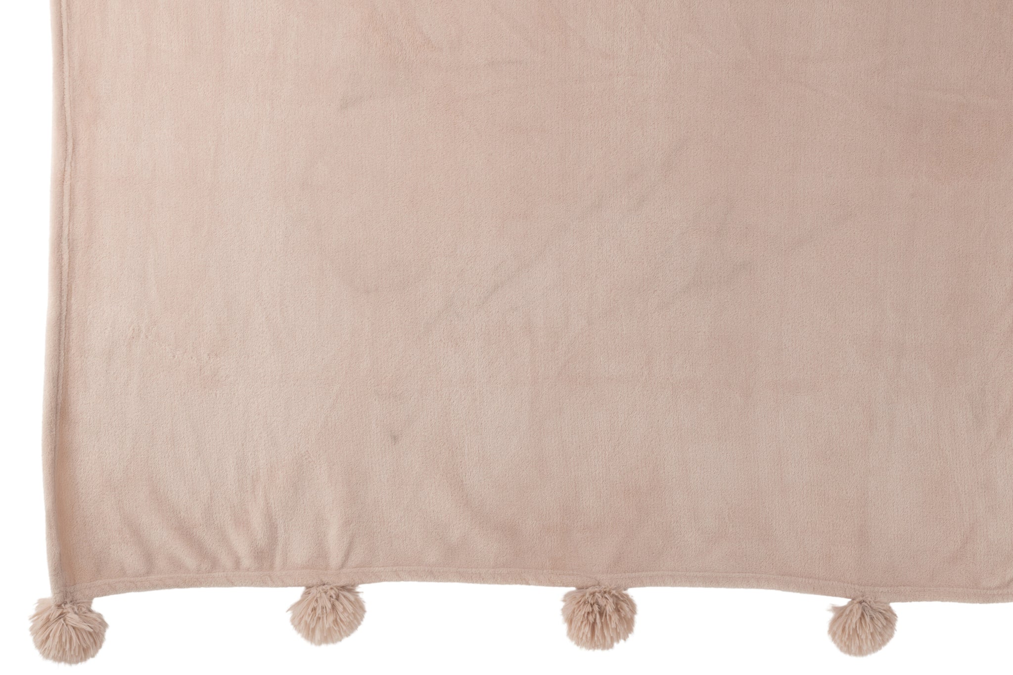 J-Line Plaid Pompon - polyester - donkerbeige - 170 x 130 cm