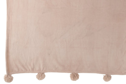 J-Line Plaid Pompon - polyester - donkerbeige - 170 x 130 cm