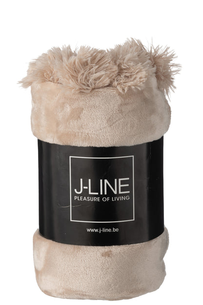 J-Line Plaid Pompon - polyester - donkerbeige - 170 x 130 cm