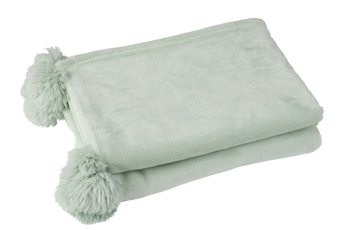 J-Line Plaid Pompom - polyester - licht groen - 170 x 130 cm