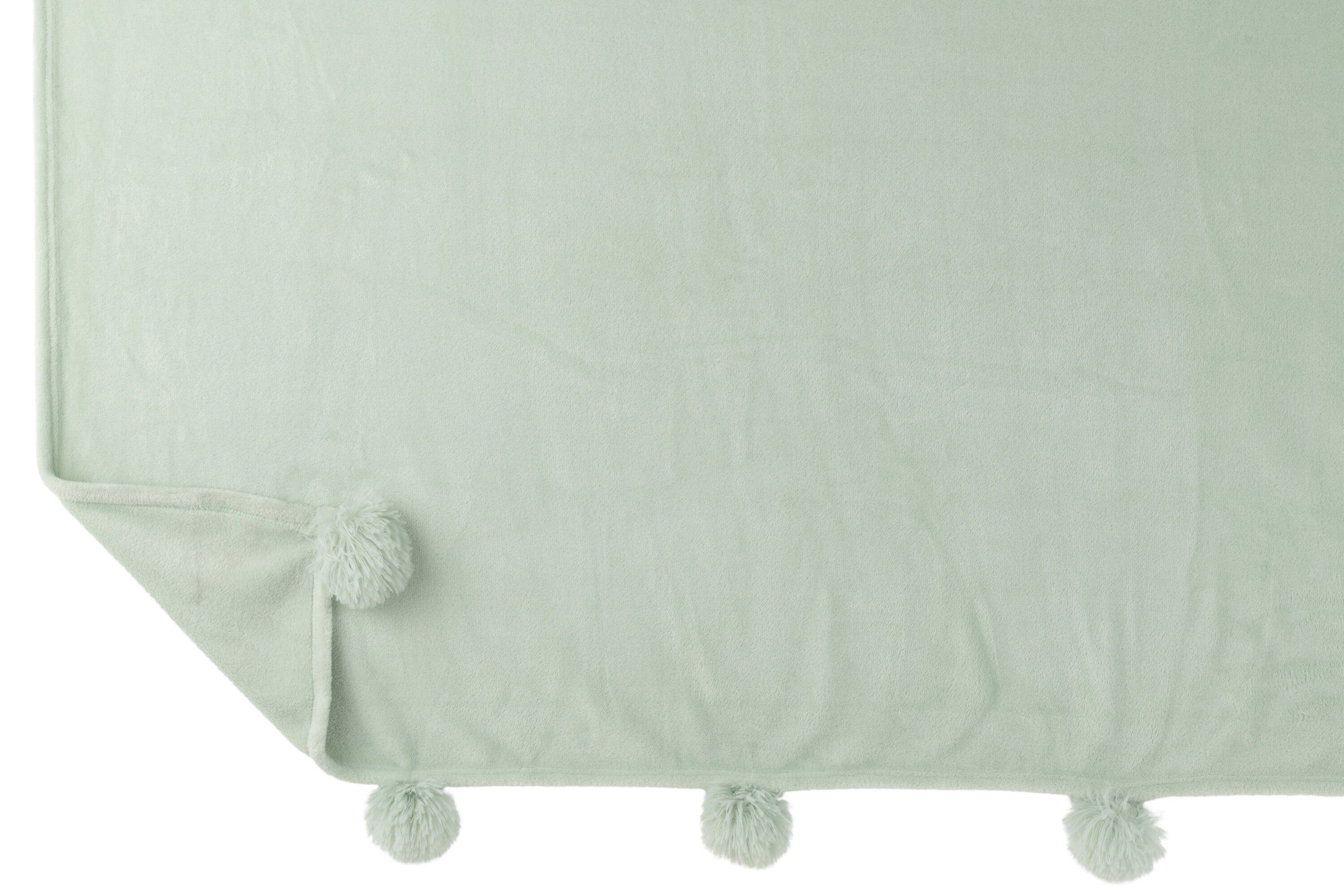 J-Line Plaid Pompom - polyester - licht groen - 170 x 130 cm