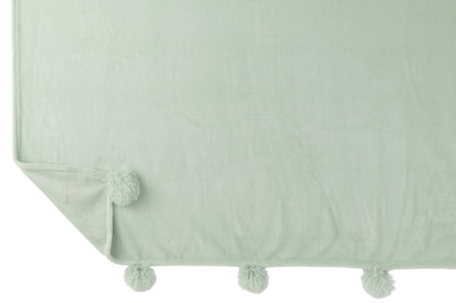 J-Line Plaid Pompom - polyester - licht groen - 170 x 130 cm