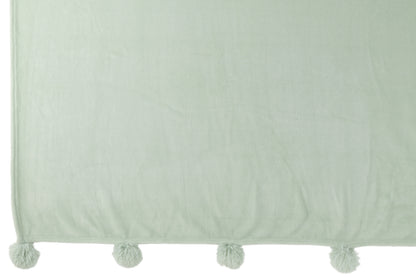 J-Line Plaid Pompom - polyester - licht groen - 170 x 130 cm