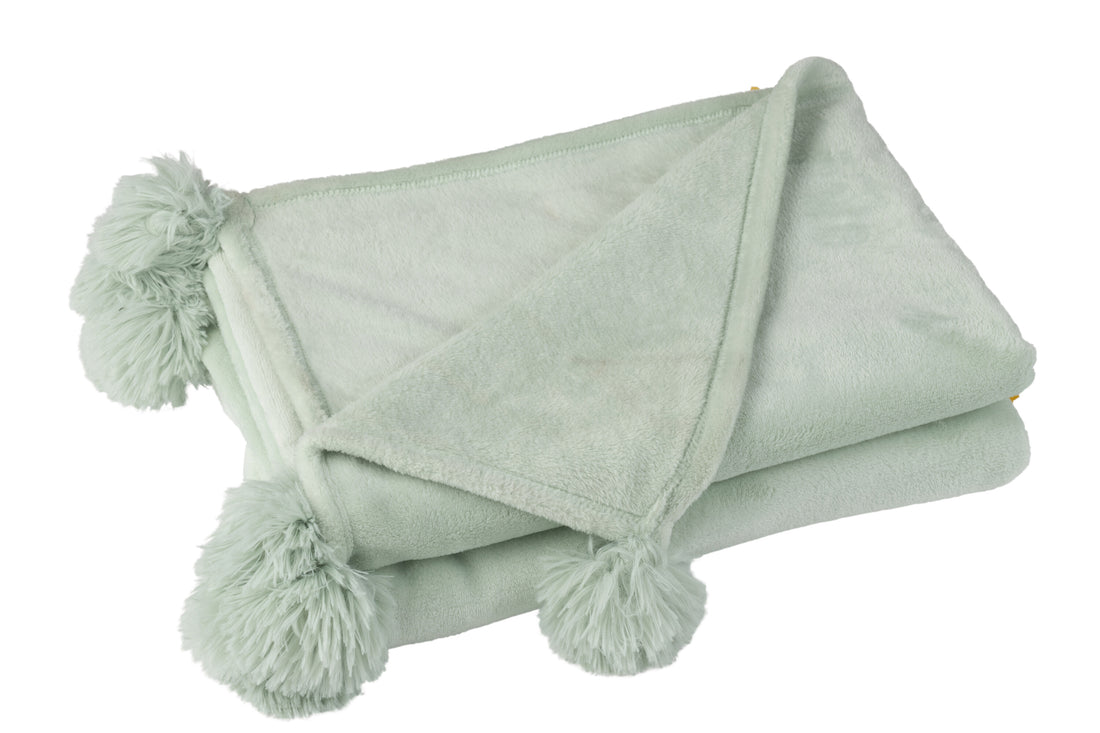 J-Line Plaid Pompom - polyester - licht groen - 170 x 130 cm