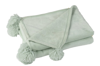 J-Line Plaid Pompom - polyester - licht groen - 170 x 130 cm