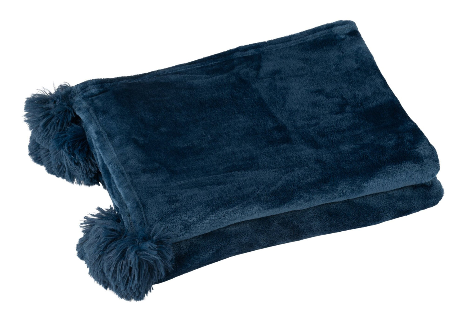 J-Line Plaid Pompom - polyester - blauw - 170 x 130 cm