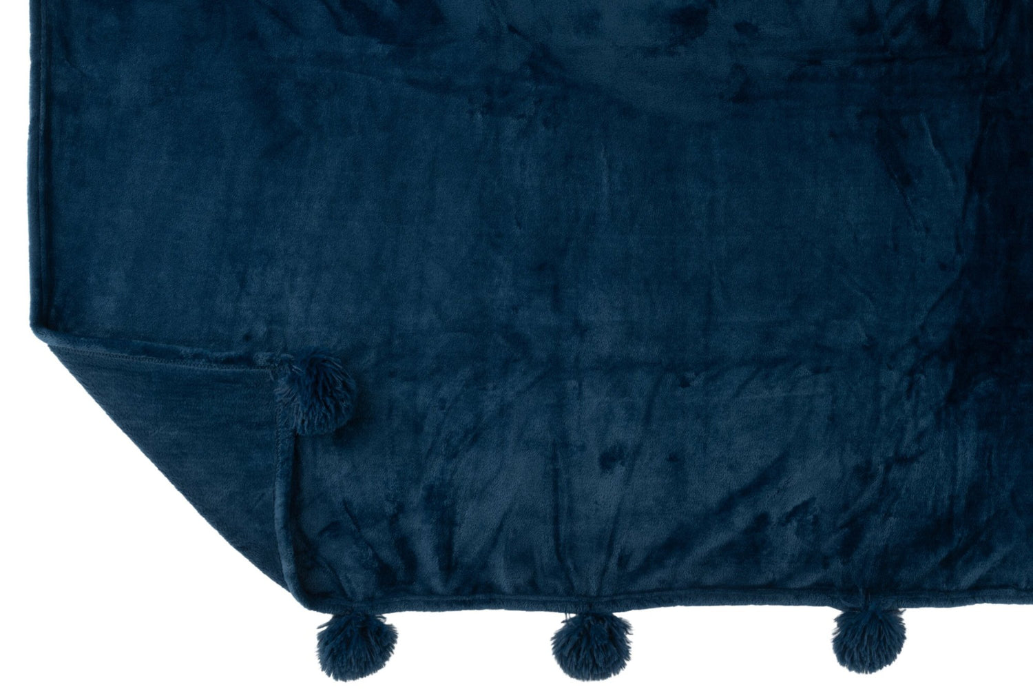 J-Line Plaid Pompom - polyester - blauw - 170 x 130 cm