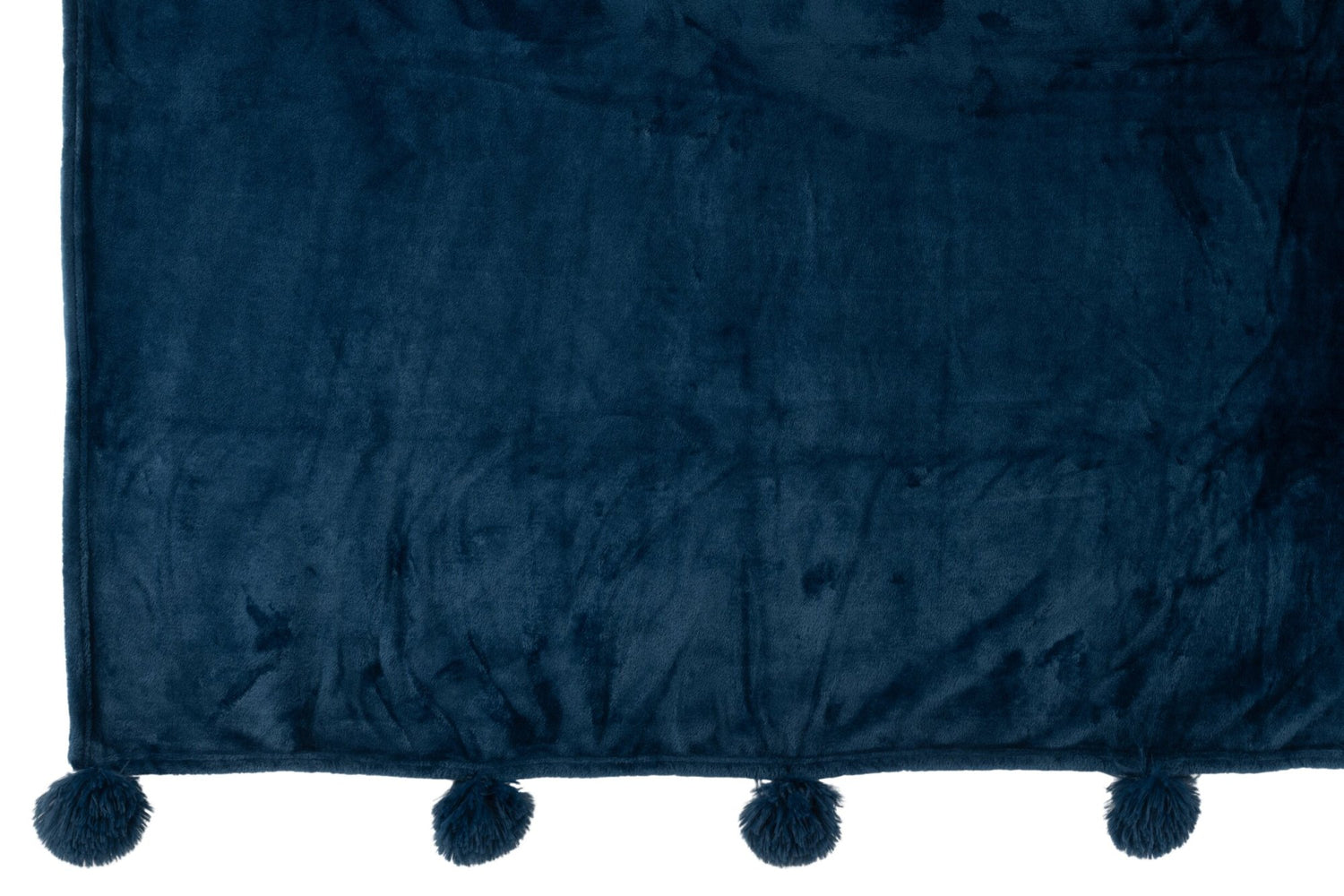 J-Line Plaid Pompom - polyester - blauw - 170 x 130 cm