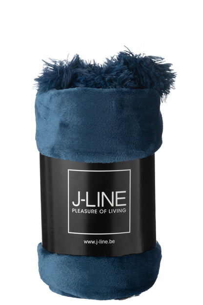 J-Line Plaid Pompom - polyester - blauw - 170 x 130 cm