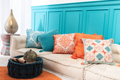 J-Line Plaid Pompom - polyester - blauw - 170 x 130 cm