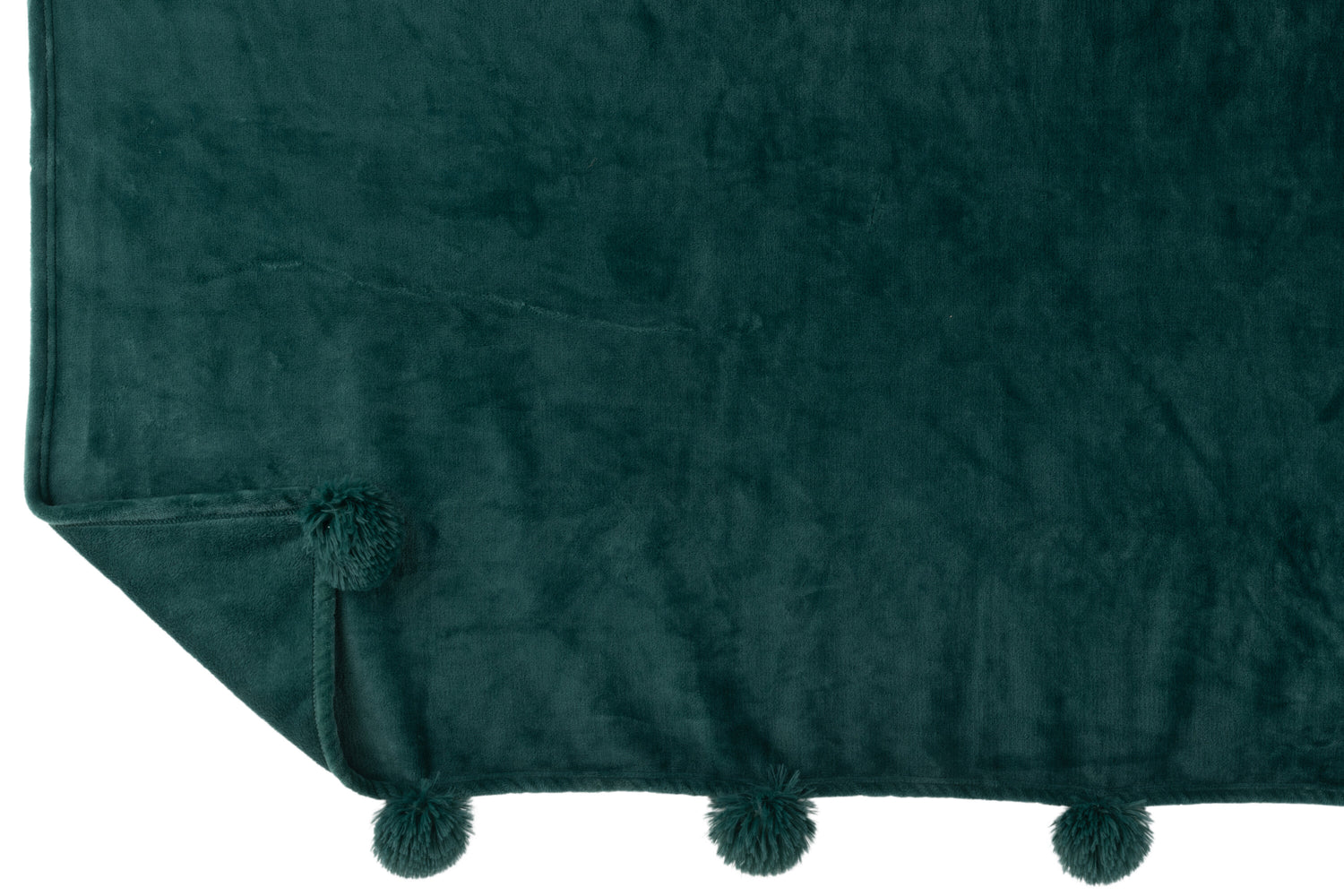 J-Line Plaid Pompom - polyester - donkergroen - 170 x 130 cm