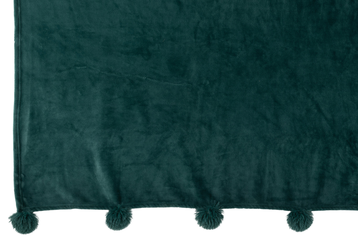 J-Line Plaid Pompom - polyester - donkergroen - 170 x 130 cm