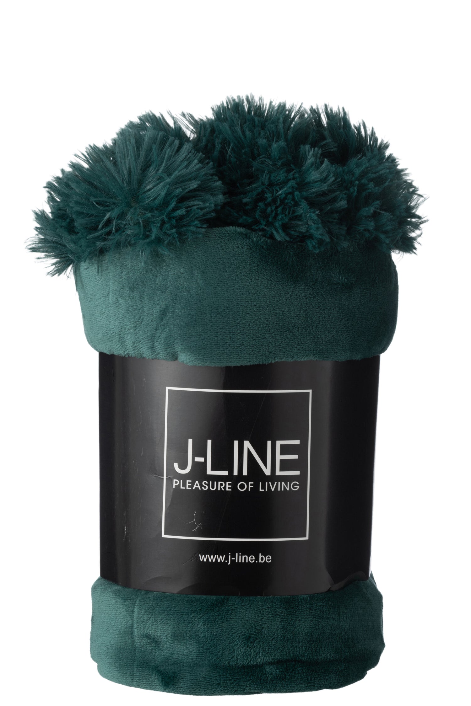 J-Line Plaid Pompom - polyester - donkergroen - 170 x 130 cm