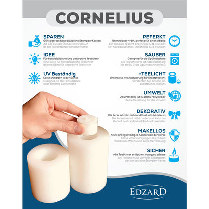 EDZARD theelichthouder permanente kaars Cornelius, hoogte 6 cm, diameter 8 cm, hittebestendig tot 90 graden