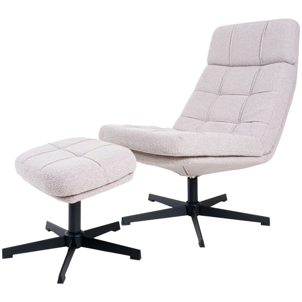 Fauteuil Aiden + Hocker – Bouclé – Naturel