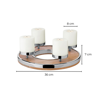 Adventskranz Jale (Ø 36 cm), Mangohout met roestvrijstalen rand