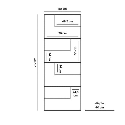 Vakkenkast Huub Hout 210 x 80 cm  - Roomdivider