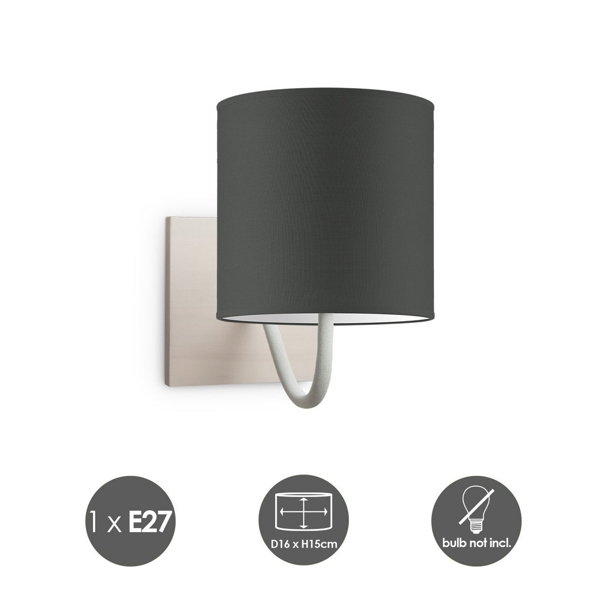 Wandlamp - Beach E27 Lampenkap antraciet 16cm