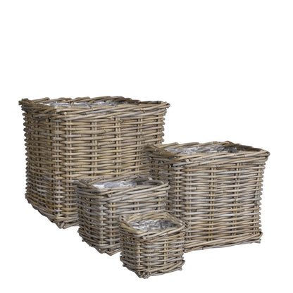 Marcia Plantenmand Buiten - Set van 4 - L33 x B33 x H30 cm - Rotan - Grijs