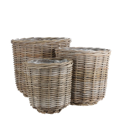 Marcia Plantenmand Buiten - Set van 3 - H40 x Ø43 cm - Rotan - Grijs