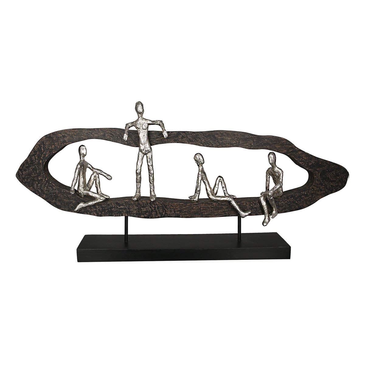 Hout/aluminium sculptuur &quot;Hang out&quot; zilver H.35cm