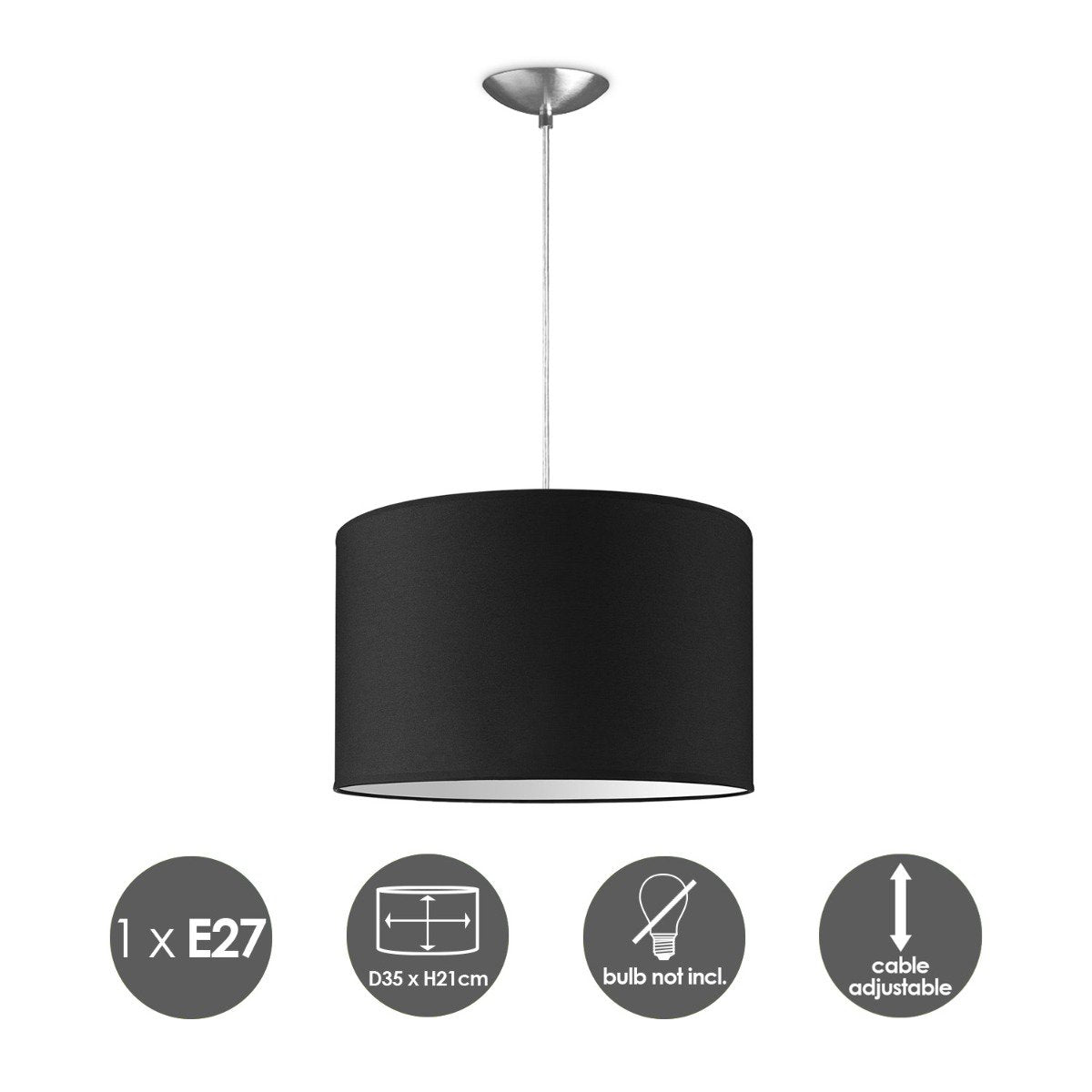 hanglamp Bling met lampenkap, E27, zwart, 35cm