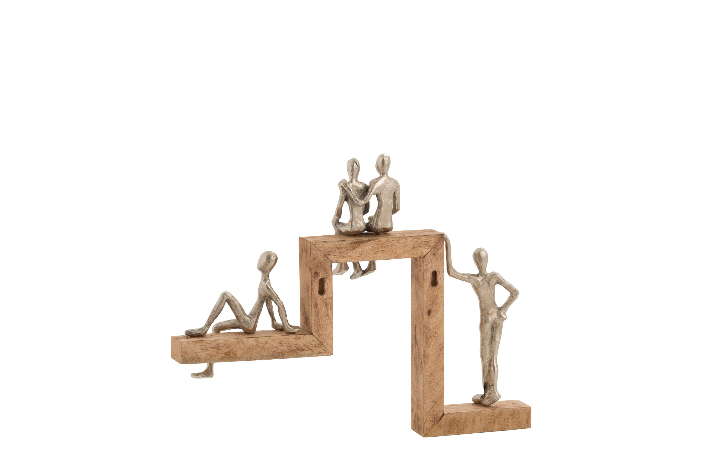 J-Line Figuren 4 Relax Trap Aluminium/Mango Hout Zilver/Naturel