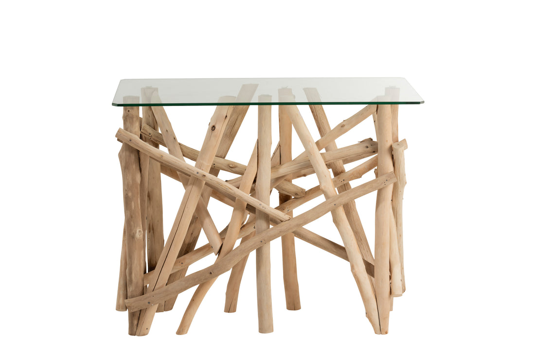Console Rechthoek Tak Hout/Glas Natuurlijk