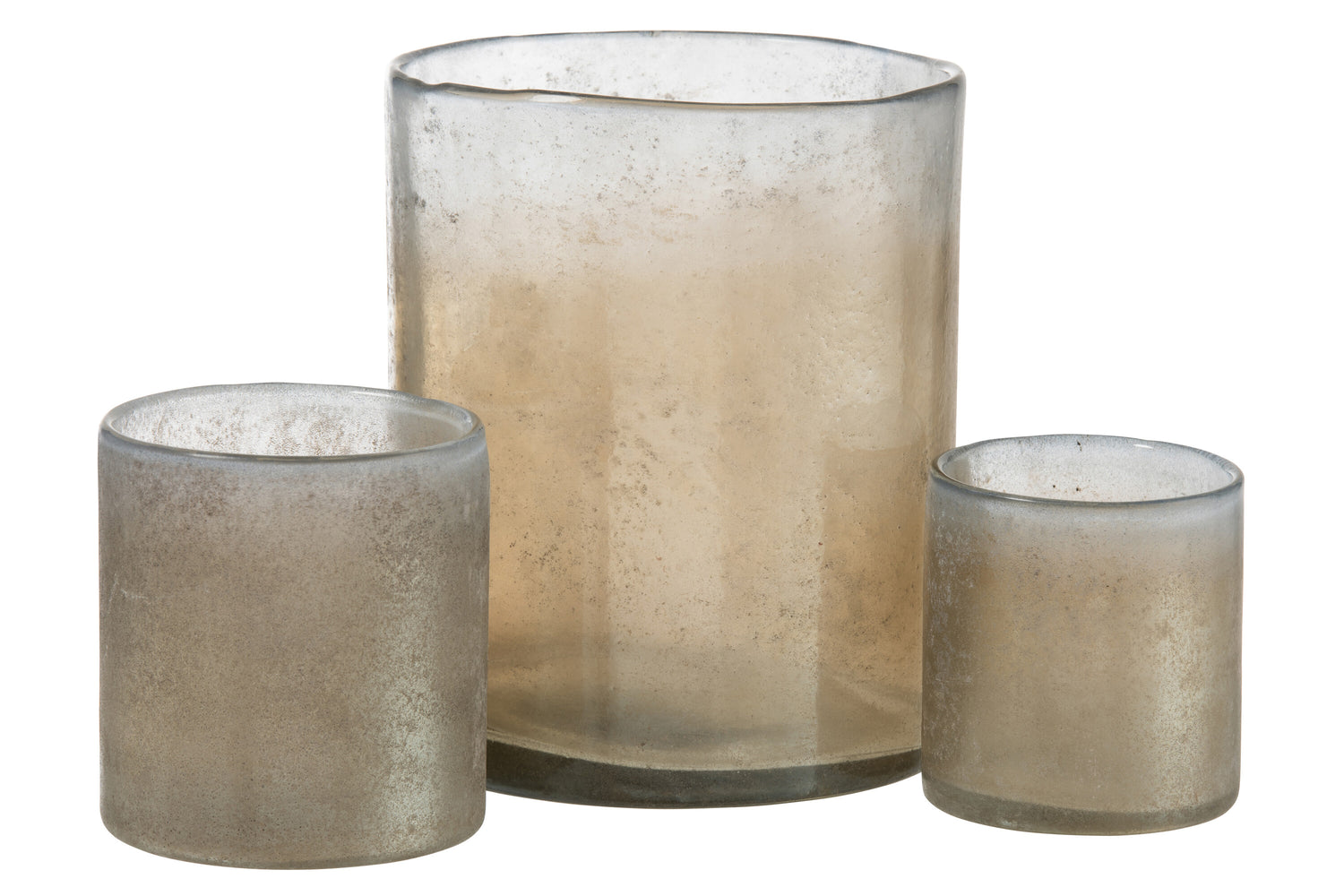 J-Line lantaarn Smokey Cilinder glas beige groot