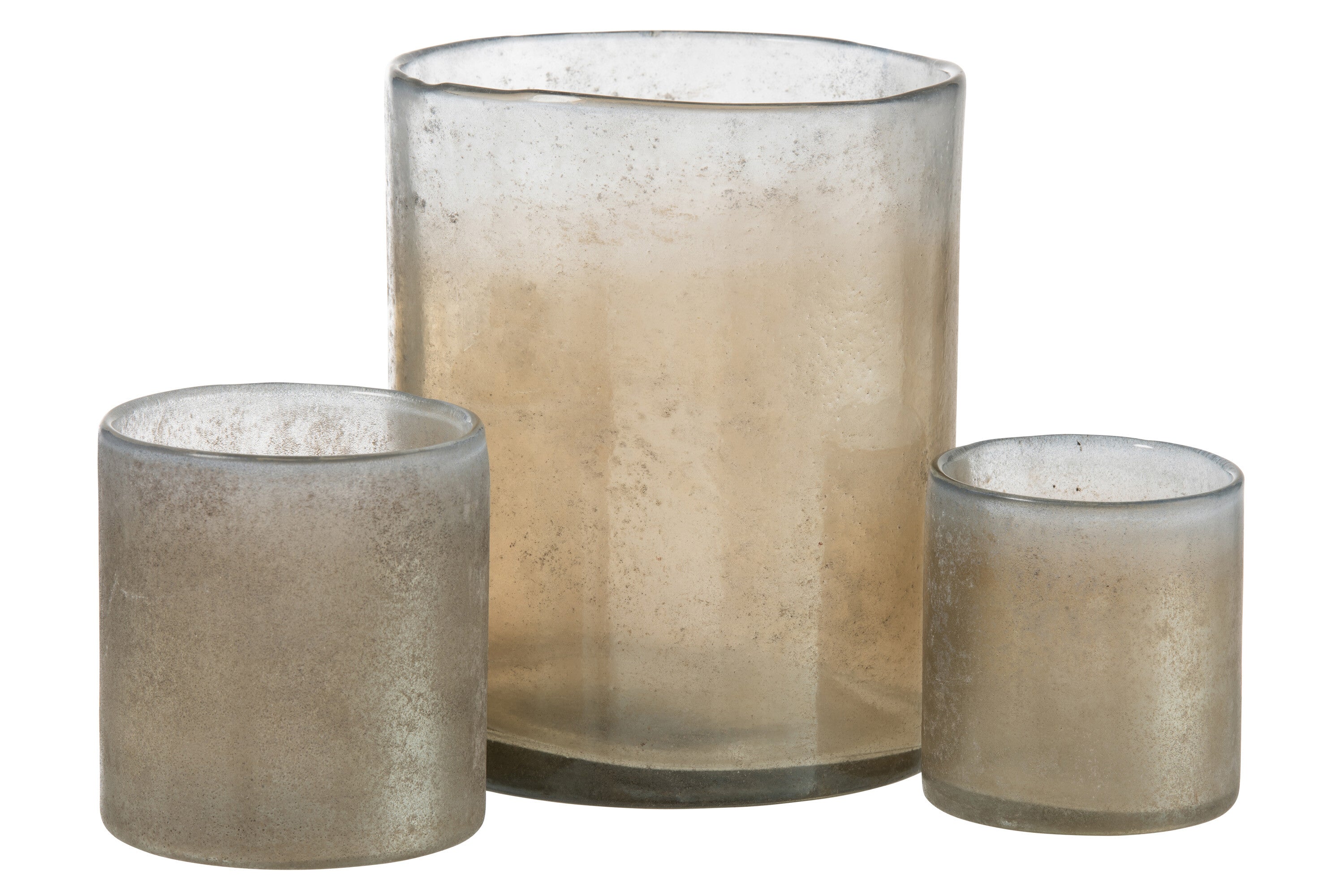 J-Line lantaarn Smokey Cilinder glas beige groot