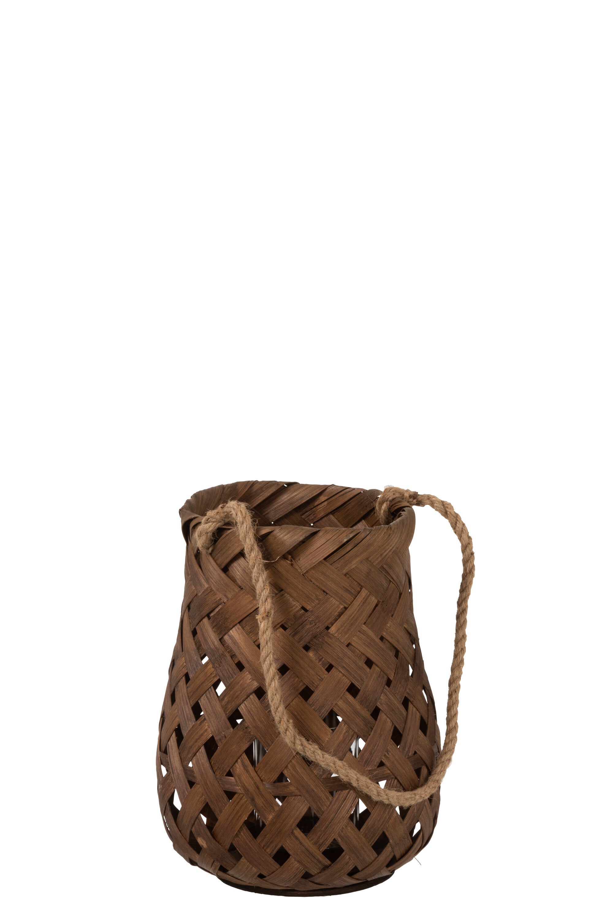 Lantaarn Geweven Rond Bamboe/Glas Donkerbruin Klein