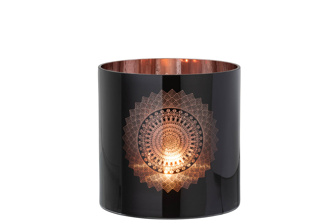 Orkaanlicht Boho Glas Zwart/Koper Groot